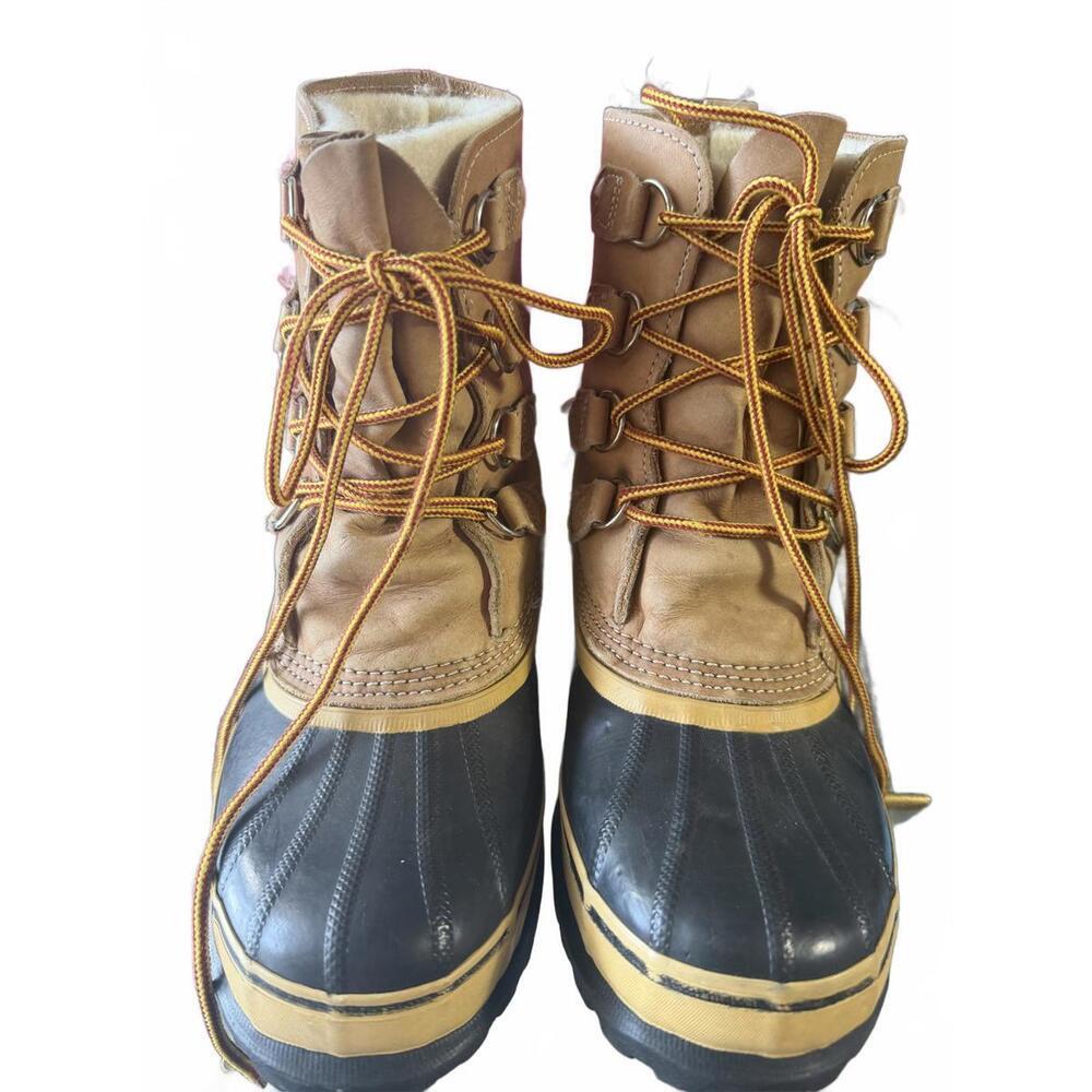 Sorel Caribou Winter Wool Lined Boots Tan and Black Waterproof size 9